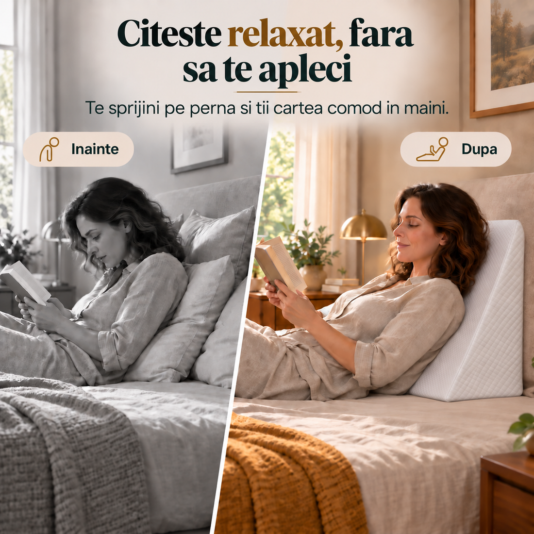 Perna Wedge Elindor® Memory Foam Pillow pentru Spate, Suport Ergonomic, Spuma cu Memorie Anatomica, Hipoalergenica, Husa Detasabila Respirabila, Ajuta la Spondiloza Cervicala, Ideal pentru Dormit, 61 x 61 x 19 cm, Alb