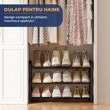 Organizator Extensibil pentru Pantofi Elindor® Pantofar cu 3 Nivele Mari, Fara Gauri, Suport Metalic pentru Papuci, Dulap Hol, Dormitor, Economisire Spatiu, Depozitare Incaltaminte, 45–83 × 22.6 × 43.3 cm, Negru