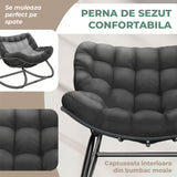 Fotoliu Balansoar Elindor® cu Spatar, Ergonomic, Cadru Solid din Otel, Suporta 120 kg, Ideal pentru Living, Dormitor, Exterior, Terasa, Negru