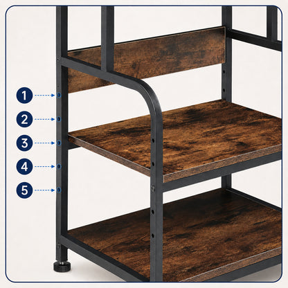 Carucior Organizator 3 Niveluri Elindor® , cu Roti 360°, Organizator Bucatarie, Multifunctional, Raft Mobil Organizare Baie, Camara, Birou, Bar, 80 x 55 x 40 cm, Negru / Maro