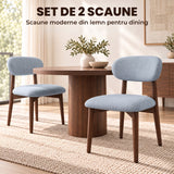 Set 2 Scaune Elindor® Ergonomice, Design Contemporan, Scaun cu Spatar si fara Manere, din Bumbac si In cu Picioare Maro Inchis, Potrivite pentru Living, Bucatarie, Birou, Dormitor, Gri Albastrui