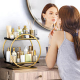 Organizator Cosmetice 2 Niveluri Elindor®, Suport Parfum si Skincare, Raft de Dus Baie, Etajera Depozitare, Accesorii Universale, 28 × 15 × 29 cm, Negru / Auriu