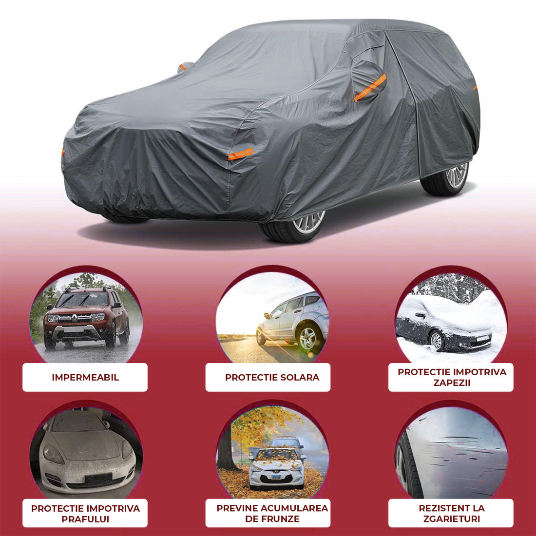 Prelata Auto Premium Elindor® Impermeabila, Protectie UV, Antisoare, Praf, Ploaie si Zapada, Toate Anotimpurile, Heavu Duty, Husa Exterior, Huse Protectie Completa, Universala, Accesorii Masina, Marime Break XXL, 510 × 200 × 144 cm, Gri In