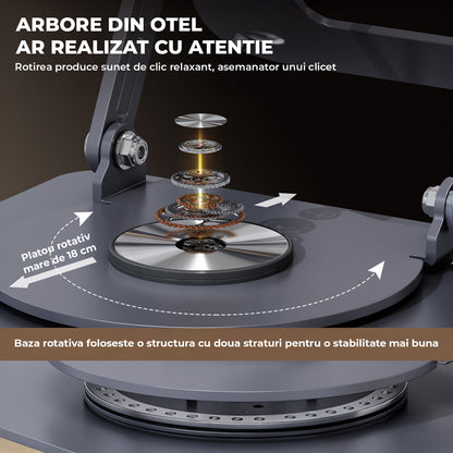 Suport Laptop si Tableta Elindor®, Masa Ergonomica Reglabila si Portabila, Stand Universal cu Baza Rotativa 360°, Antiderapanta, Compatibil 10–15.5 Inch, Ideal pentru Birou, Acasa si Calatorii, Gri