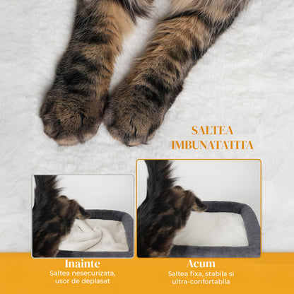 Ansamblu de Joaca Elindor® pentru Pisici, Post pentru Zgariat din Sisal, Stalp pentru Ascutit Gheare, Baza Solida, Pat Moale pentru Dormit, Accesorii Animale de Companie, Montare Usoare, Gri