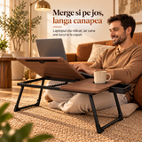 Masa Pliabila pentru Laptop Elindor® cu Suport Pahar, Antiderapanta, Unghiuri de Inclinare, Usor de Depozitat, Birou Portabil Utilizare in Orice Loc, Ideala la Munca sau Mic Dejun la Pat, Maro / Negru