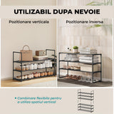 Organizator pentru Pantofi Elindor® Pantofar cu 3 Nivele Mari, Fara Gauri, Suport Metalic pentru Papuci, Dulap Hol, Dormitor, Economisire Spatiu, Depozitare Incaltaminte, 30 × 92 × 55 cm, Negru