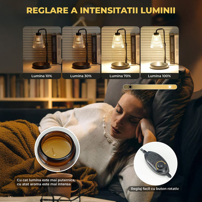 Lampa de Incalzire Lumanari Elindor® cu Abajur din Sticla, Corp Metalic, Stil Minimalist, pentru Evenimente si Ambient Aacsa, Material Durabil, pentru Spatii Decorative, Sfesnic Lumanare Elegant, Cadou Ideal pentru Mama, Aranjamente, 33x15 cm, Negru