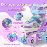 Role Reglabile Elindor® pentru Copii si Adulti, 4 Roti Luminoase din Silicon Quad, Rulmenti ABEC-7, Frana Fata, Aluminiu / Poliuretan, Patine cu Rotile pentru Fete, Baieti, Dama, Marimea L, 37-39