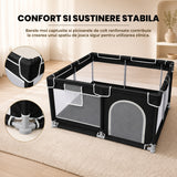 Tarc de Joaca pentru Bebelusi si Copii Elindor® cu Husa Groasa din Spuma, Spatiul Sigur de Joaca, Plasa de Protectie, Include Usa cu Fermoar, Materiale Eco-Friendly și Non-Toxice, Varsta 0-5 ani, 150 x 150 x 65 cm, Negru
