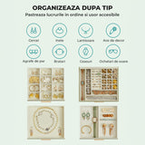 Cutie de Bijuterii Elindor® cu Capac, Organizator 4 Niveluri, 3x Sertar, Spatiu Depozitare Inel, Verighete, Lantisoare, Bratari, Cercei, Caseta din Material Catifelat, Rafinat, Simplu si Elegant, Piele Ecologica, 23×20x16.5 cm, Verde Masliniu