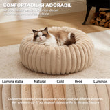 Pat Confortabil pentru Caini si Pisici Elindor® Rotund, Culcus Moale Antiderapant, Potrivit pentru Caine si Pisica de Talie Mica si Medie, Ideal in Orice Anotimp, in Casa, Marimea S, 50x50x15 cm, Bej
