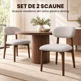 Set 2 Scaune Elindor® Ergonomice, Design Contemporan, Scaun cu Spatar si fara Manere, din Bumbac si In cu Picioare Maro Inchis, Potrivite pentru Living, Bucatarie, Birou, Dormitor, Gri Deschis