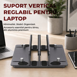 Suport Vertical Elindor® pentru Laptop, Tableta, Notebook si Carti, cu 3 Sloturi, Reglabil, Stand Universal, Compatibil Pana la 17.3 Inch, Ideal pentru Birou, Acasa, 14.5 x 14.2 x 4.6 cm, Gri