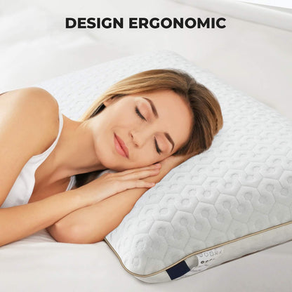 Perna Ortopedica Elindor® Memory Foam Pillow pentru Gat, Suport Cervical Ergonomic, Spuma cu Memorie Anatomica, Hipoalergenica, cu Gel, Husa Detasabila Respirabila, Ajuta la Spondiloza Cervicala, Ideal pentru Dormit, 60x40x12 cm, Alb