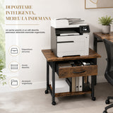 Carucior Organizator 2 Niveluri Elindor® , cu Roti 360°, cu Sertar, Organizator Bucatarie, Raft Mobil Organizare Baie, Camara, Birou, Bar, 55.9 x 38.1 x 40.6 cm, Negru / Maro