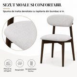 Set 2 Scaune Elindor® Ergonomice, Design Contemporan, Scaun cu Spatar si fara Manere, din Bumbac si In cu Picioare Maro Inchis, Potrivite pentru Living, Bucatarie, Birou, Dormitor, Alb / Gri