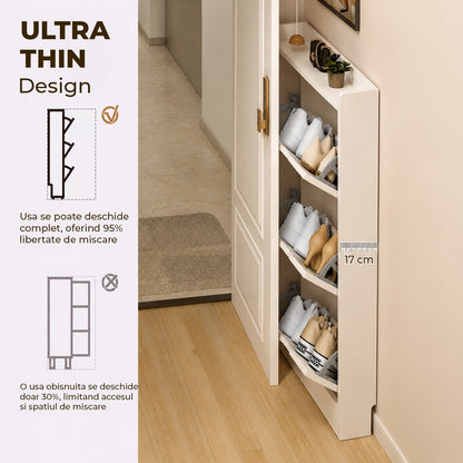Organizator pentru Pantofi Elindor® Pantofar tip Dulap cu 3 Nivele Mari, Fara Gauri, Suport pentru Papuci, Dulap Hol, Living, Dormitor, Economisire Spatiu, Depozitare Incaltaminte, 50 x 17 x 120 cm, Bej
