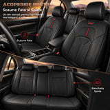 Set 5 Huse Scaune de Masina Elindor®, Huse Auto Piele, Impermeabile, Universale, Protectie Scaun Fata si Spate, Montaj Rapid, Accesorii Masina Interior, Negru