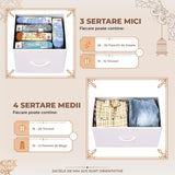 Comoda Elindor® cu 7 Sertare, Cadru Metalic, Blat Lemn, Sertare Textil, pentru Dormitor, Living, Depozitare Haine, Jucarii, Accesorii, 100 × 30 × 77 cm, Alb