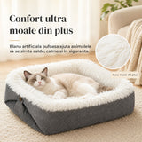 Pat Confortabil pentru Caini si Pisici Elindor® Tip Cuib pentru Relaxare, Dreptunghiular, Culcus Moale Antiderapant, Potrivit pentru Caine si Pisica de Talie Mica si Medie, Ideal in Orice Anotimp, in Casa, 61 x 51 cm, Gri