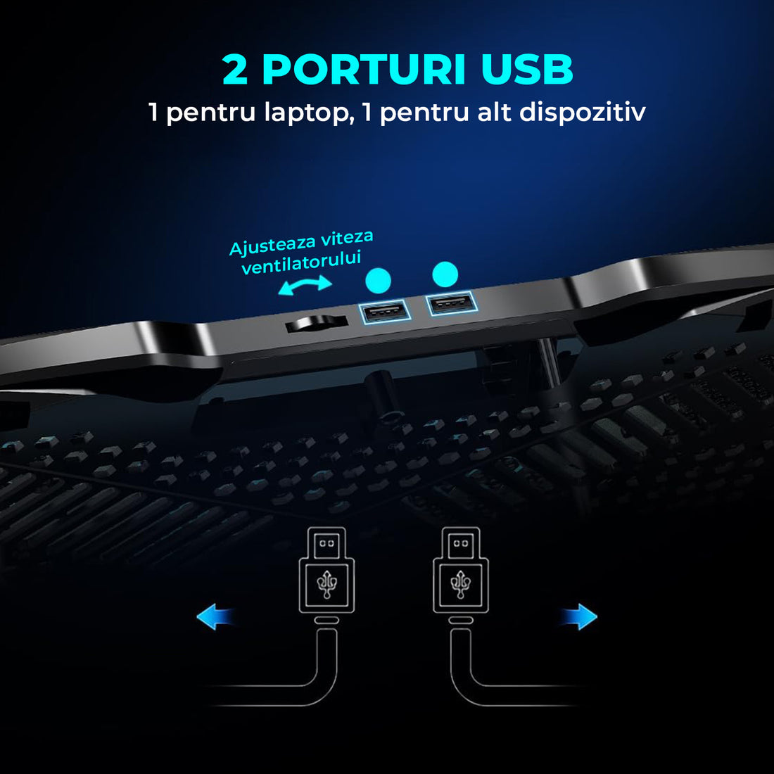 Cooler Laptop Gaming RGB Elindor® Suport cu Unghi Reglabil pe 5 Nivele, Viteza Ajustabila, Dimensiuni Compatabile 12-15.6 Inch, 5 Ventilatoare Puternice si Silentioase, 2 Porturi USB, Suport Telefon, pentru Birou, Calatorii, 36 × 25.5 × 2.7 cm, Negru
