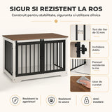 Cusca pentru Animale Elindor® Tip Mobila, Potrivita pentru Caini de Talie Medie, Utilizare in Interior, cu 2 Usi, o Usa Glisanta, Baza Solida, Marime L, 100 x 60 x 68 cm, Alb / Maro