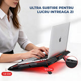 Cooler Laptop Gaming RGB Elindor® Suport cu Unghi Reglabil, Dimensiuni Compatabile 12-17.3 Inch, 6 Ventilatoare Puternice si Silentioase 26dB, Viteza Ajustabila, 2 Porturi USB, pentru Birou, Calatorii, 41.7 × 30 × 3 cm, Negru