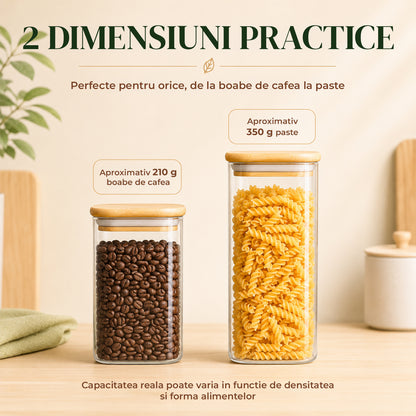 Set 12 Borcane din Sticla Elindor® cu Capac Ermetic din Bambus, Borcan 1000 - 600 ml, Marker si Etichete Incluse, Ideal pentru Condimente, Fructe Uscate, Zahar, Cafea, Recipient Depozitare in Bucatarie, 20.5-12.5 × 8 cm, Transparent