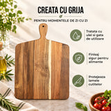 Tocator Elindor® din Lemn Natural de Salcam, cu Maner, Ideal pentru Taierea si Servirea Legumelor, Fructelor, Branzeturilor sau Carnii, Design Rustic, 44 x 33 cm, Maro Natural