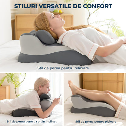 Perna Ergonomica Elindor®, Perna Wedge pentru Circulatie si Recuperare, Suport pentru Genunchi, Picioare si Trunchi, cu Spuma cu Memorie, Husa Textila, 55 × 39 × 30 cm, Gri