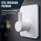 Set 6 Carlige Adezive Elindor® din Otel Inoxidabil, Montare Fara Gaurire, Greutate Mxima Suportata 10 kg, Design patrat si Colturi Rotunjite, Instalare Usoara, Ideal pentru Baie, Bucatarie sau Birou, 4.5 x 4.5 cm, Alb