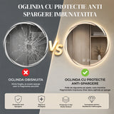 Oglinda de Perete Elindor® Rotunda, fara Rama, Antiaburire, Ideala in Baie, Iluminare Led, Buton ON/OFF Luminat, Rezistenta la Umiditate IP44, Model Halo, 60 x 60 cm, Transparent
