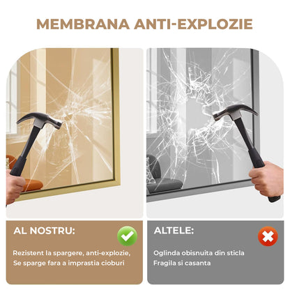 Oglinda Decorativa Elindor® Agatare pe Perete sau Sprijinita, Aurie, Dreptunghiulara, Moderna si Eleganta, Reflexie HD, Sticla fara Distorsiuni, Ideala pentru Dormitor, Living, Birou, Dressing, Hol, Baie, Rama Metalica, 90 x 60 cm