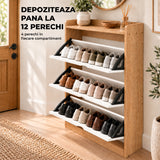 Dulap pentru Pantofi Elindor® Organizator Tip Pantofar cu 4 Niveluri, Fara Gauri, Suport pentru Papuci, Dulap Hol, Living, Dormitor, Economisire Spatiu, Depozitare Incaltaminte, 120 x 100 x 17 cm, Alb / Bej