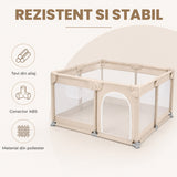 Tarc de Joaca pentru Bebelusi si Copii Elindor® cu Husa Groasa din Spuma, Spatiul Sigur de Joaca, Plasa de Protectie, Include Usa cu Fermoar, Materiale Eco-Friendly și Non-Toxice, Varsta 0-5 ani, 200 x 200 x 65 cm, Bej