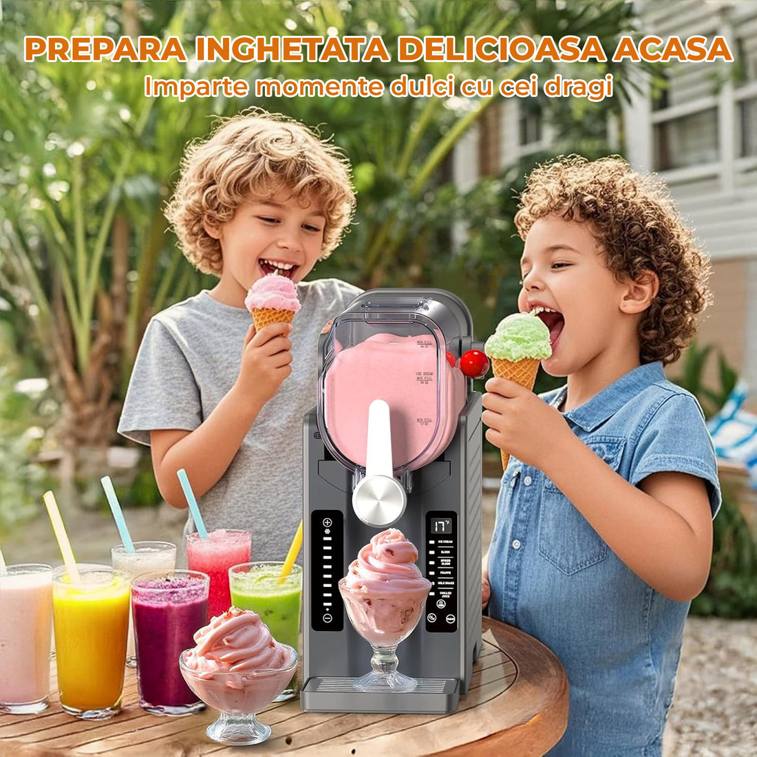 Masina Slushie Elindor® fara Gheata, 6 Programe Automate, Ecran LED, Auto Curatare, Capacitate 2 L, Otel Inoxidabil 304 + ABS, Racire Rapida 15-60 Min, Bauturi Inghetate, Smoothie, Frappe, Milkshake, 44.5 × 44 × 21 cm, Negru