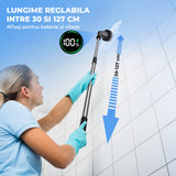 Perie Electrica Rotativa Elindor®, IPX7, 7 Capete Interschimbabile, Maner Telescopic 71.2 cm din Otel Inoxidabil, 2 Trepte de Viteza, 90 Minute Autonomie, pentru Curatare Bucatarie, Baie, Pardoseala, Geamuri, Negru