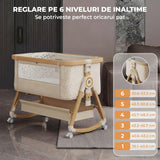 Patut Pliabil Bebelusi Elindor® 4 in 1, Copii 0-12 luni, Leagan Bebe, 6 Trepte de Inaltime Reglabila, Portabil, Plasa Laterala, Roti cu Sistem Blocare, Greutate Maxima 10 kg, Bej