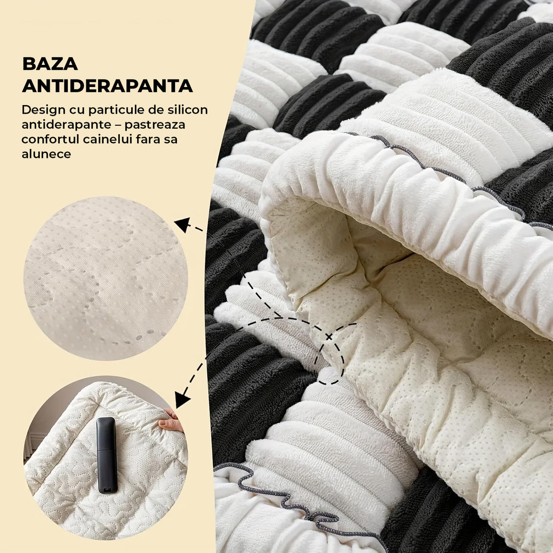 Husa Scaune Auto Elindor® pentru Protectie Scaun Sezut / Spatar si Transport Animale, Caini si Pisici, Universala, Ofera Protectie Pentru Bancheta Spate Masina, Antialunecare, 137 × 63 × 5 cm, Negru / Alb