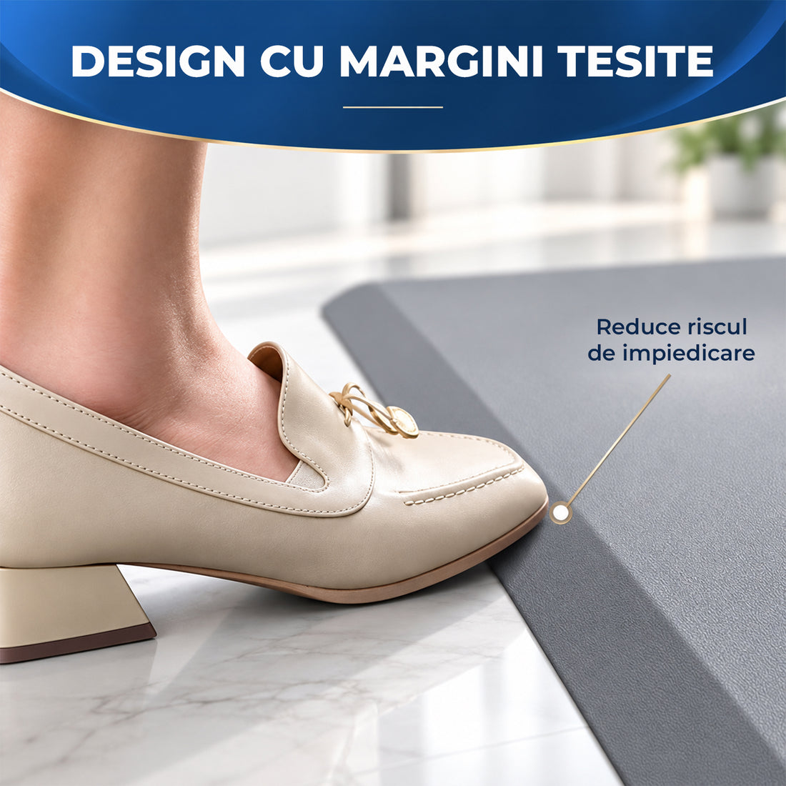 Covor Bucatarie Elindor®, Anti-Oboseala, Spuma Moale, Baza Antiderapanta, Margini Inclinate, Usor de Curatat, pentru Bucatarie si Birou, 120 x 44 cm, Grosime 12 mm, Gri