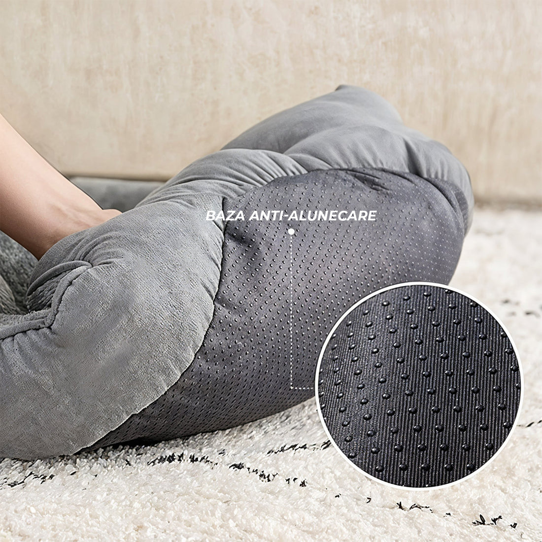 Pat Confortabil pentru Caini si Pisici Elindor® Rotund, Culcus Moale Antiderapant, Potrivit pentru Caine si Pisica de Talie Medie, Ideal in Orice Anotimp, in Casa, Marimea L, 76x60x20 cm, Gri