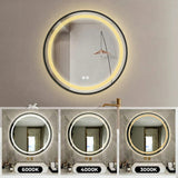 Oglinda de Perete Elindor® Rotunda, Antiaburire, cu Rama Neagra, Ideala pentru Baie, Iluminare Led, 3 Culori Lumina, Dimabila, Buton ON/OFF Luminat si Noaptea, Rezistenta la Umiditate IP44, 80 x 80 cm
