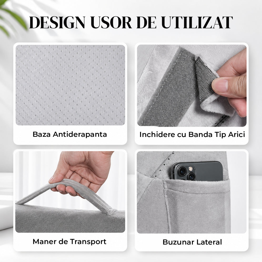 Perna Ergonomica Elindor®, Perna Wedge pentru Circulatie si Recuperare, Suport pentru Genunchi, Picioare si Trunchi, cu Spuma cu Memorie, Husa Textila, 56 × 56 × 30,5 cm, Gri