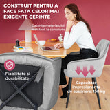Set 2 Scaune Elindor® Ergonomice, Design Contemporan, Scaun cu Spatar si cu Manere, din Catifea cu Picioare Metalice Negre, Potrivite pentru Living, Bucatarie, Birou, Dormitor, Latime Sezut 55 cm, Gri