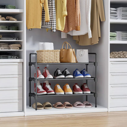 Organizator pentru Pantofi Elindor® Pantofar cu 3 Nivele Mari, Fara Gauri, Suport Metalic pentru Papuci, Dulap Hol, Dormitor, Economisire Spatiu, Depozitare Incaltaminte, 70 × 30 × 57 cm, Negru