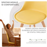 Set 4 Scaune Bucatarie Elindor® din Piele Ecologica, Picioare din Lemn, Scaun Confortabil, Perna Sezut, Elegant, pentru Bucatarie, Dormitor, Living, 50 x 45 x 81 cm, Galben