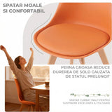 Set 4 Scaune Bucatarie Elindor® din Piele Ecologica, Picioare din Lemn, Scaun Confortabil, Perna Sezut, Elegant, pentru Bucatarie, Dormitor, Living, 50 x 45 x 81 cm, Portocaliu