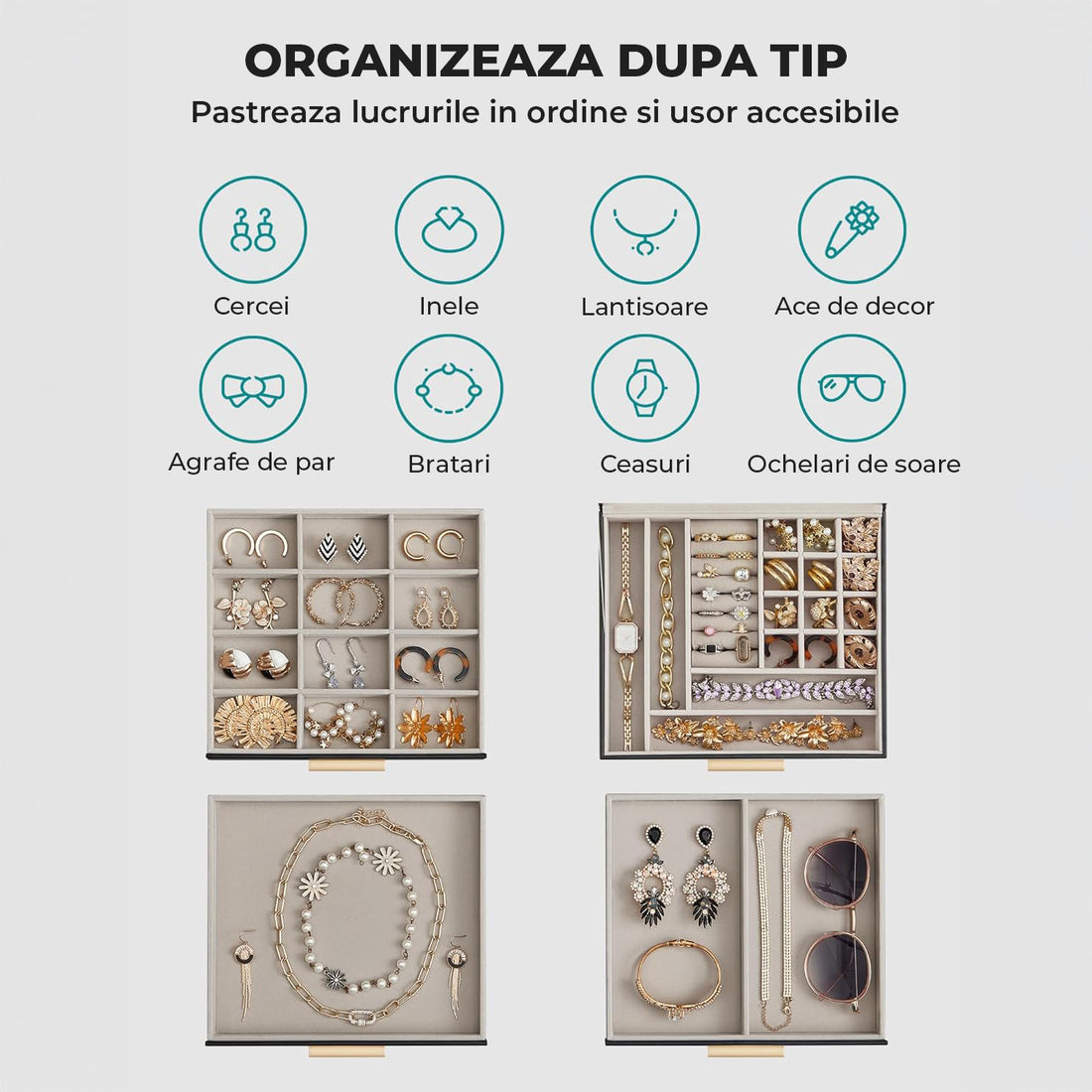 Cutie de Bijuterii Elindor® cu Capac, Organizator 4 Niveluri, 3x Sertar, Spatiu de Depozitare Inel, Verighete, Lantisoare, Bratari, Cercei, Caseta din Material Catifelat, Design Rafinat, Simplu si Elegant, Piele Ecologica Neagra, 23×20x16