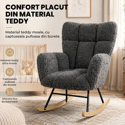 Fotoliu Balansoar Elindor® cu Spatar, Ergonomic, Cadru Solid din Otel, Ideal pentru Living, Dormitor, Camera Copilului, 68 x 88 x 93 cm, Gri Inchis